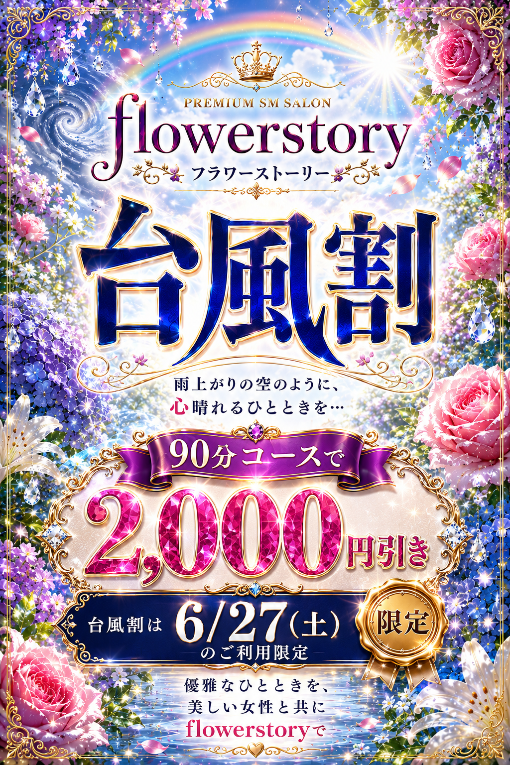 6/27(土)限定☆ 雨の日だけの特別なお楽しみ「台風割」発令中！！